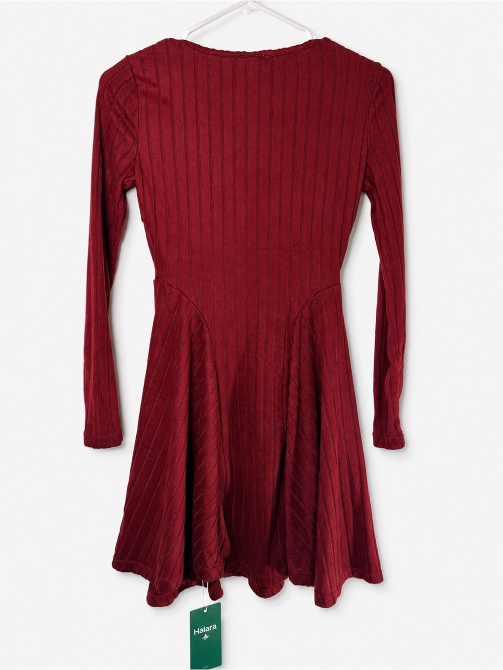 Halara Ribbed Knit V Neck Long Sleeve Fit & Flare Mini Dress XS NWT - Picture 4 of 9
